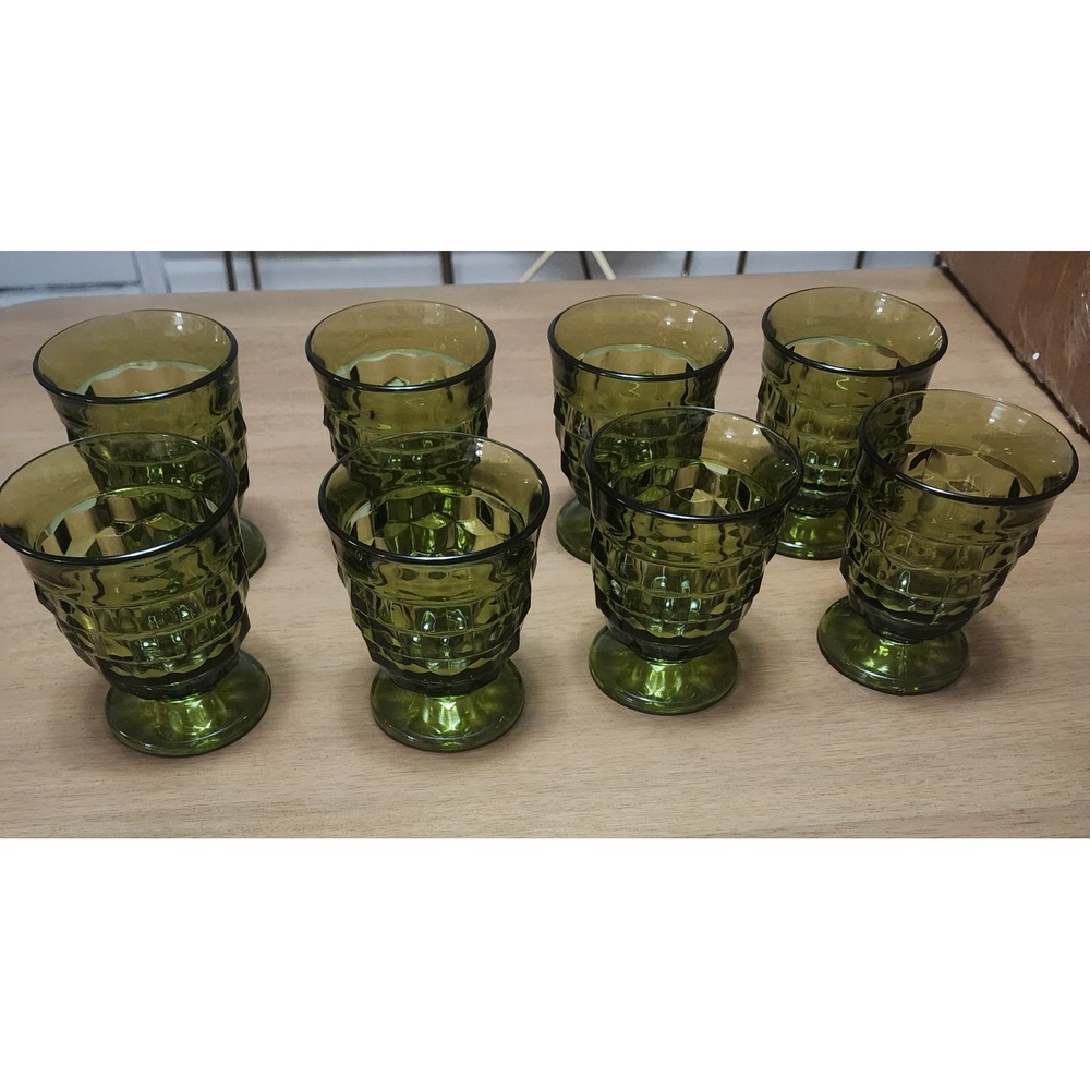 8- 10oz Avocado Whitehall Cubist Colony Glass Indiana